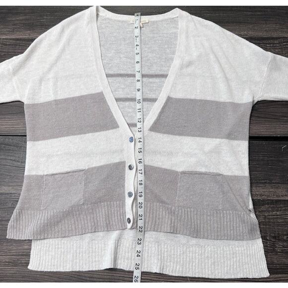 Eileen Fisher Sweater Women's X-Small White Tan 100% Linen Button Up Cardigan - Picture 7 of 10